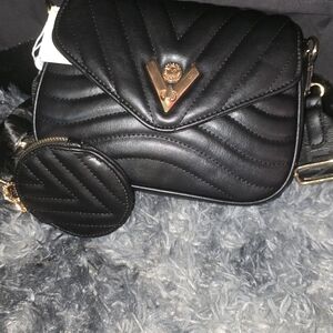 Valentino Orlandi Black Quilted Crossbody Bag with Gold Accents